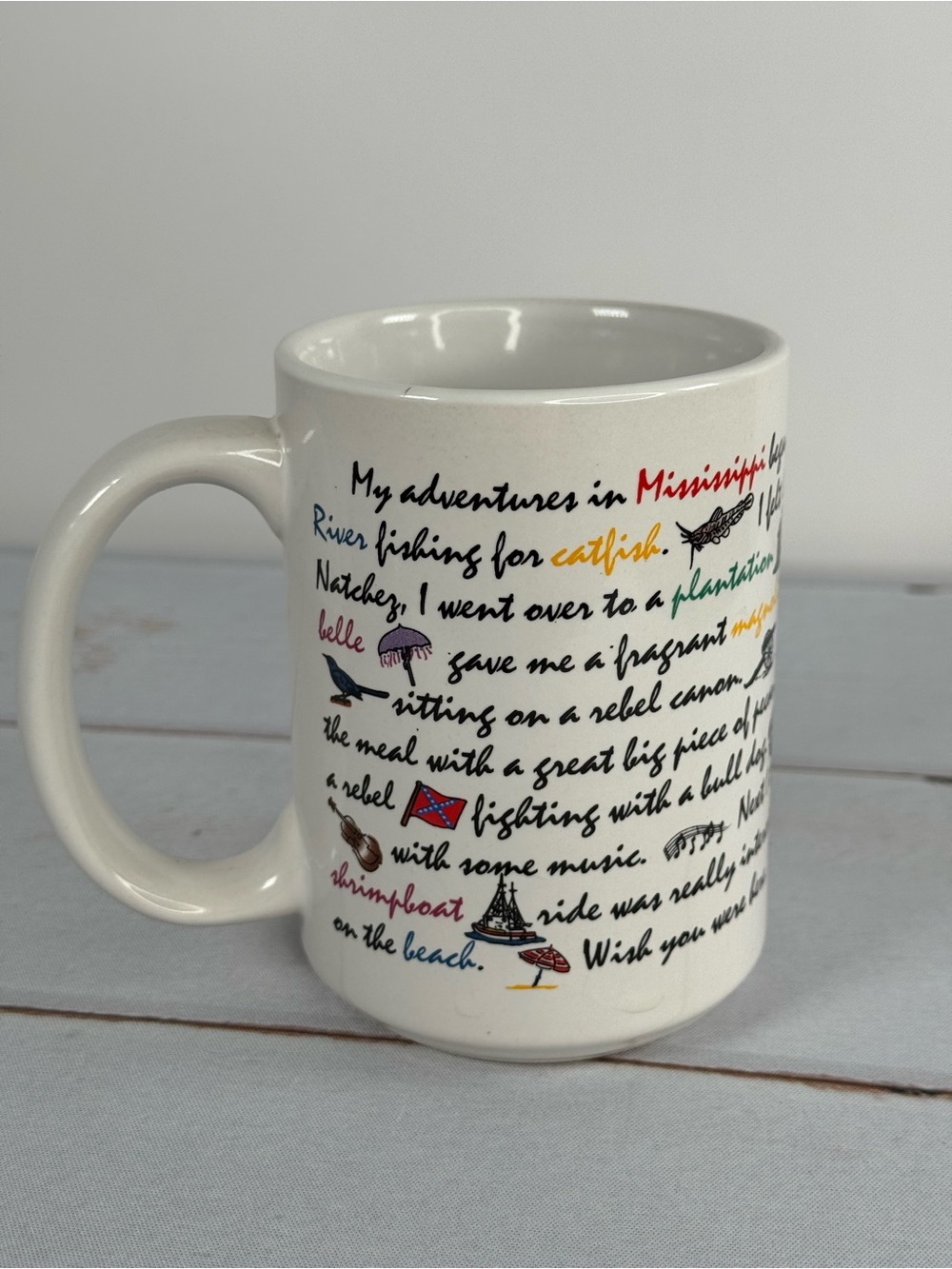 Vintage "My Adventures in Mississippi" Storybook Coffee Mug Southern Travel
